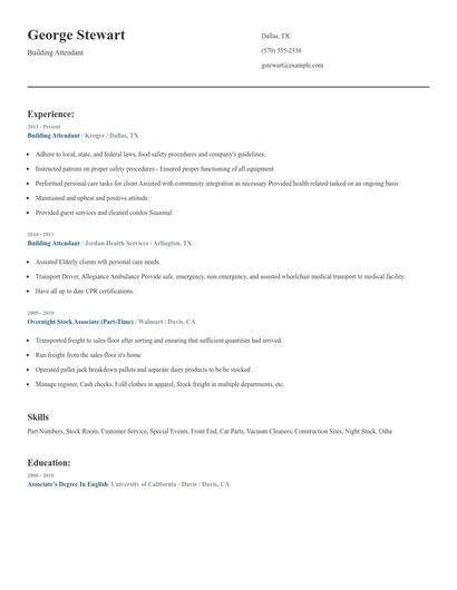Building Attendant Resume