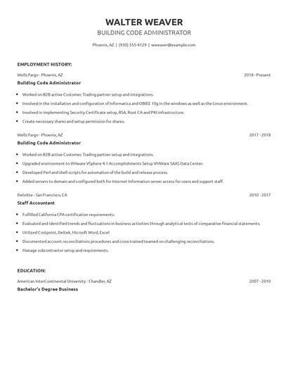 Building Code Administrator Resume