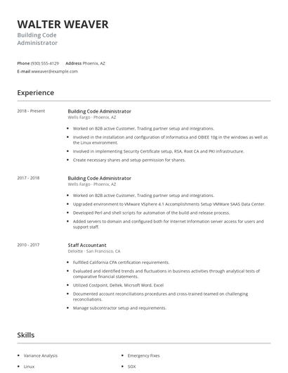 Building Code Administrator Resume