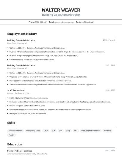 Building Code Administrator Resume