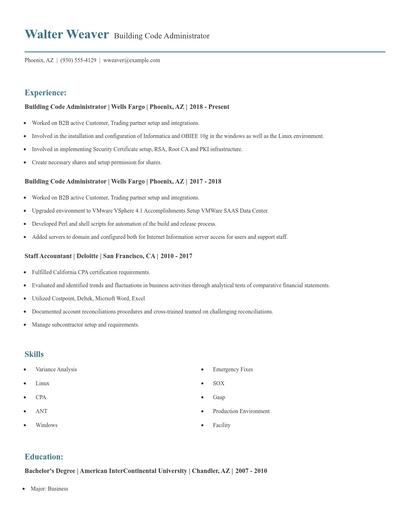 Building Code Administrator Resume