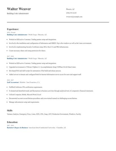 Building Code Administrator Resume