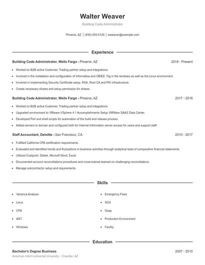 Building Code Administrator Resume