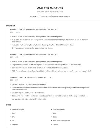 Building Code Administrator Resume