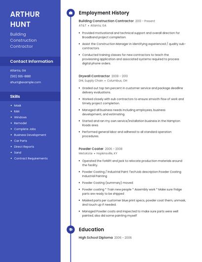 Building Construction Contractor Resume