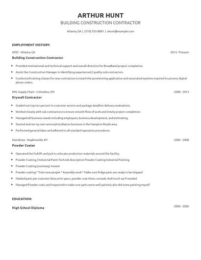 Building Construction Contractor Resume