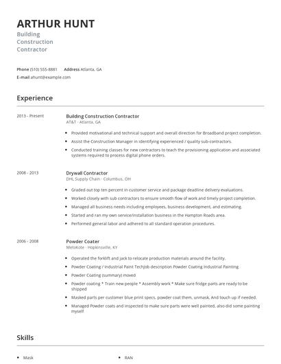 Building Construction Contractor Resume