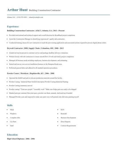 Building Construction Contractor Resume