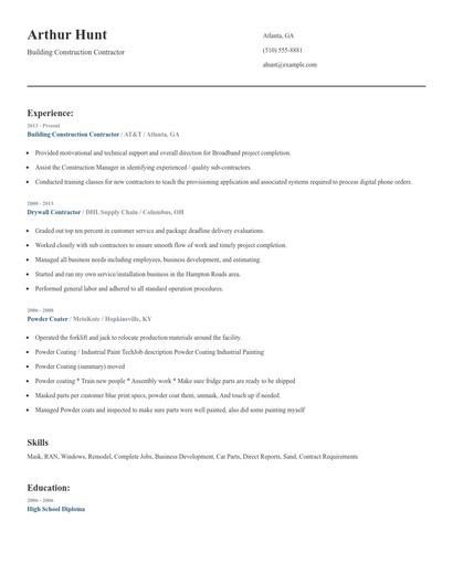 Building Construction Contractor Resume