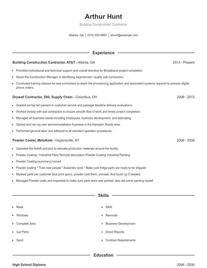 Building Construction Contractor Resume