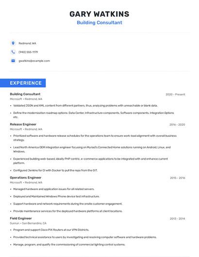 Building Consultant Resume