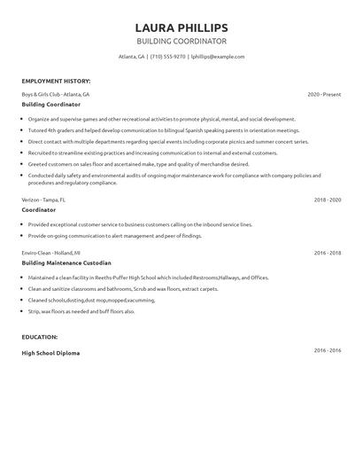 Building Coordinator Resume