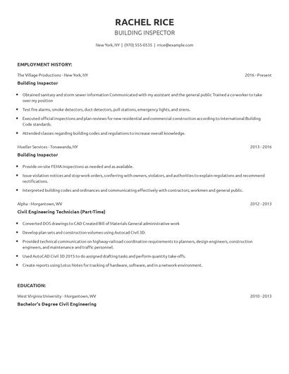 Building Inspector Resume