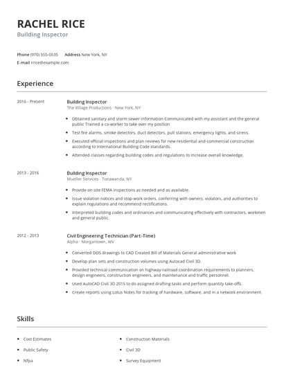 Building Inspector Resume