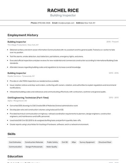 Building Inspector Resume