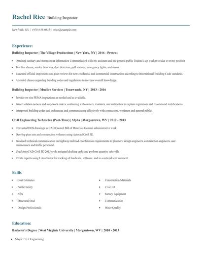 Building Inspector Resume