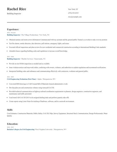 Building Inspector Resume