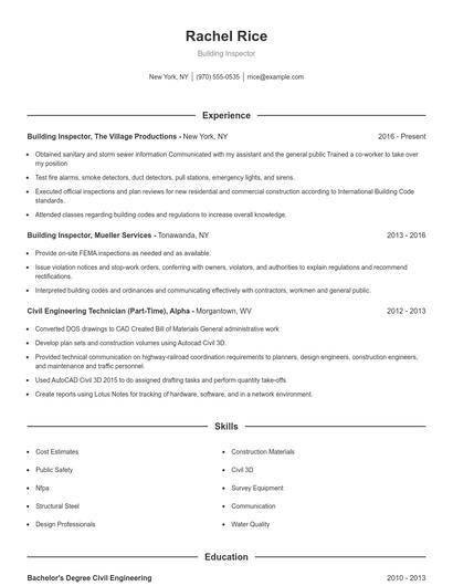 Building Inspector Resume
