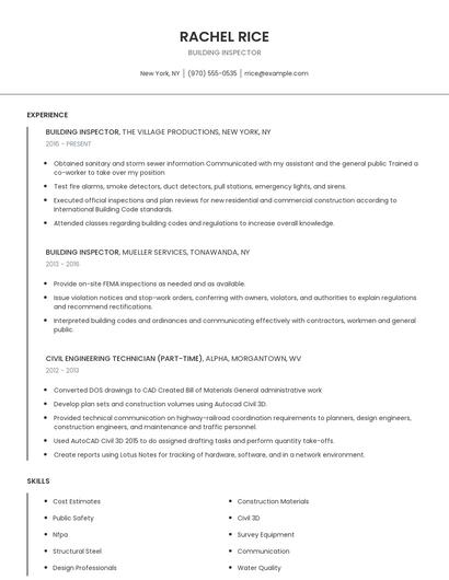 Building Inspector Resume