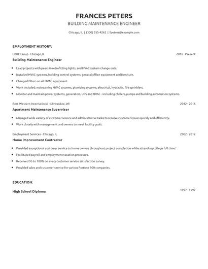 Building Maintenance Engineer Resume
