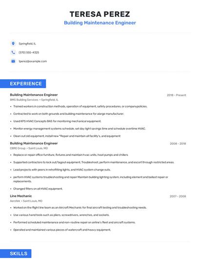 Building Maintenance Engineer Resume