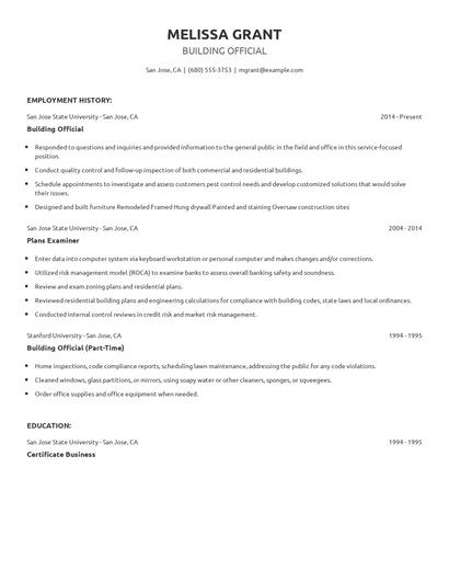 Building Official Resume