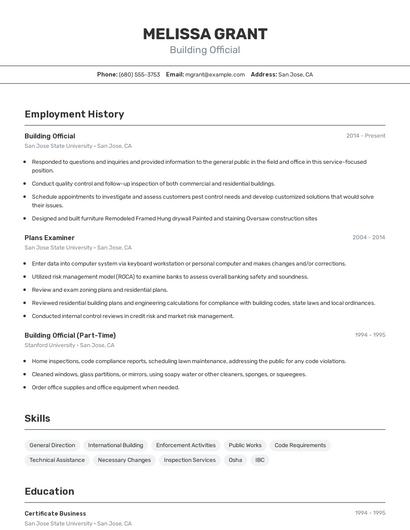 Building Official Resume