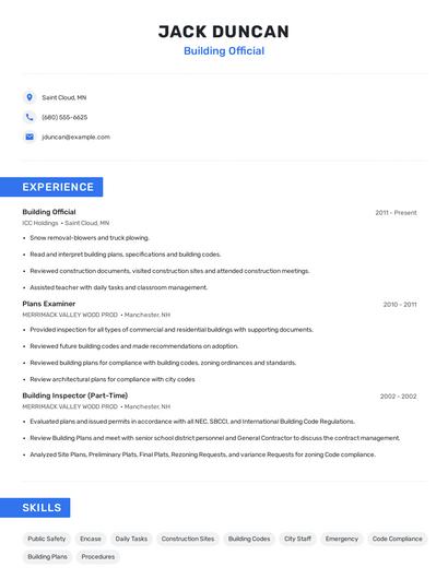Building Official Resume