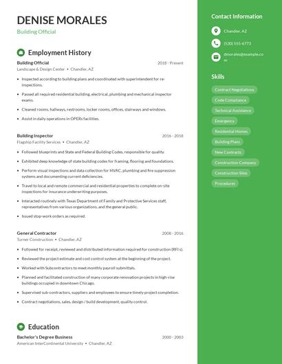 Building Official Resume
