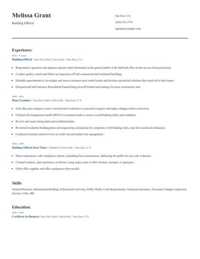 Building Official Resume