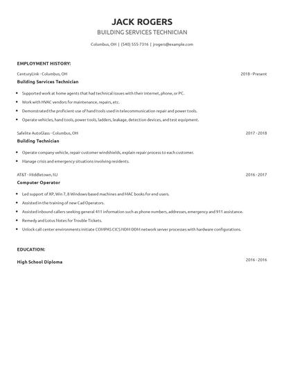 Building Services Technician Resume