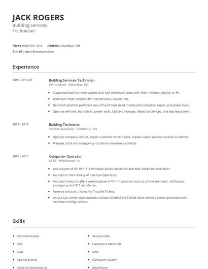 Building Services Technician Resume
