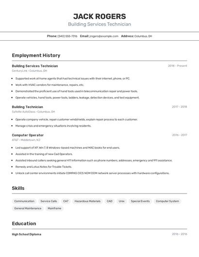 Building Services Technician Resume