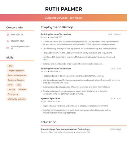 Building Services Technician Resume