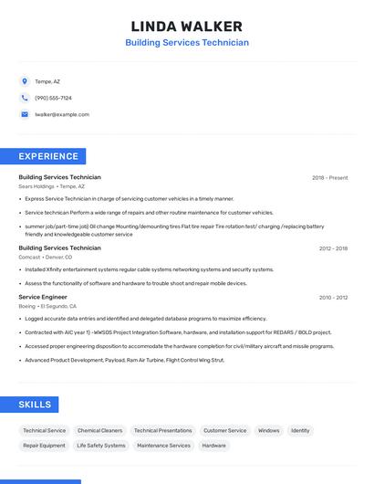 Building Services Technician Resume