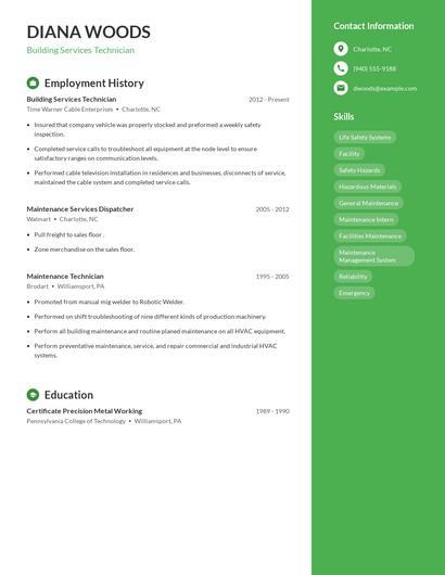 Building Services Technician Resume