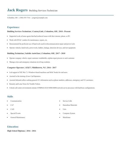 Building Services Technician Resume