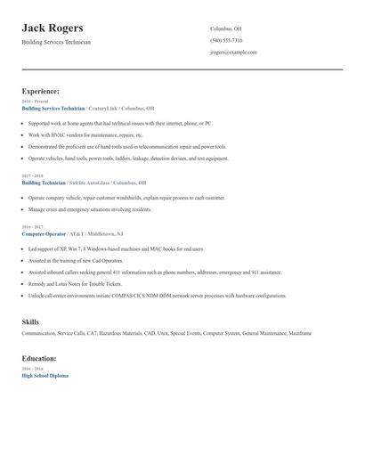 Building Services Technician Resume