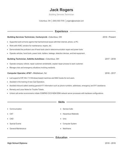 Building Services Technician Resume