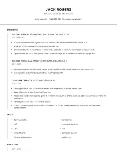 Building Services Technician Resume