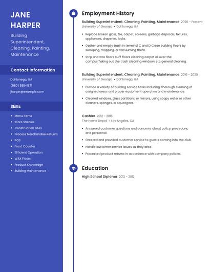 Building Superintendent, Cleaning, Painting, Maintenance Resume