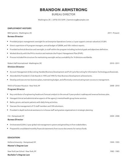 Bureau Director Resume