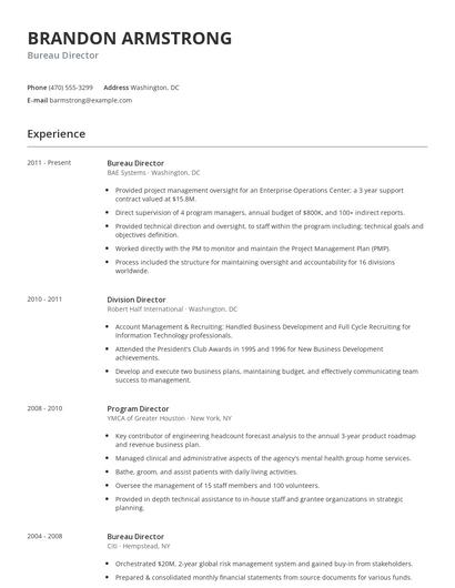 Bureau Director Resume