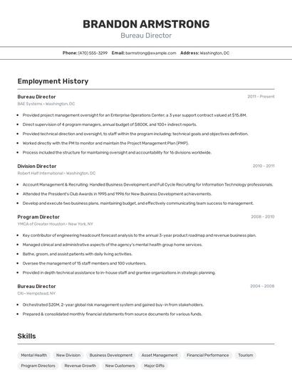 Bureau Director Resume
