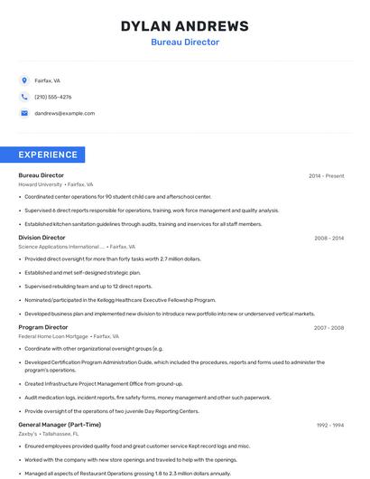 Bureau Director Resume