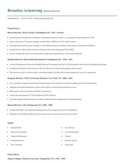 Bureau Director Resume