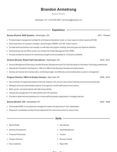 Bureau Director Resume