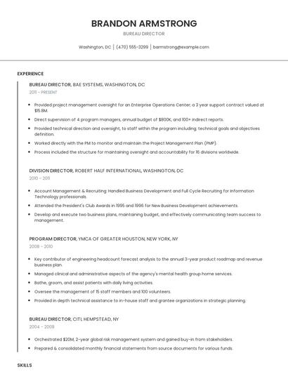 Bureau Director Resume