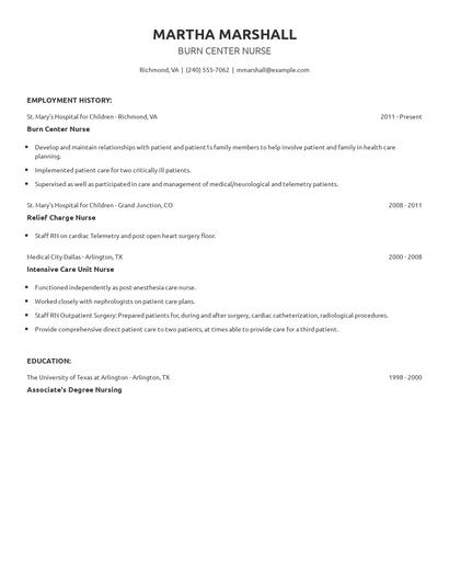 Burn Center Nurse Resume