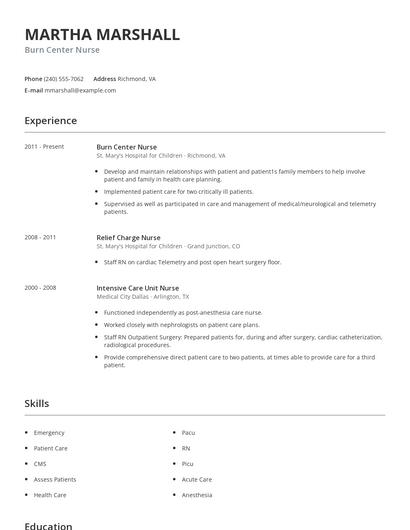 Burn Center Nurse Resume